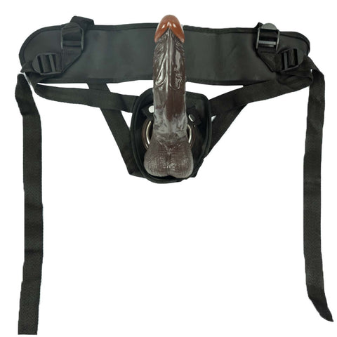 ALL AMERICAN WHOPPERS VIBRATING 8" DONG WITH UNIVERSAL HARNESS-BROWN